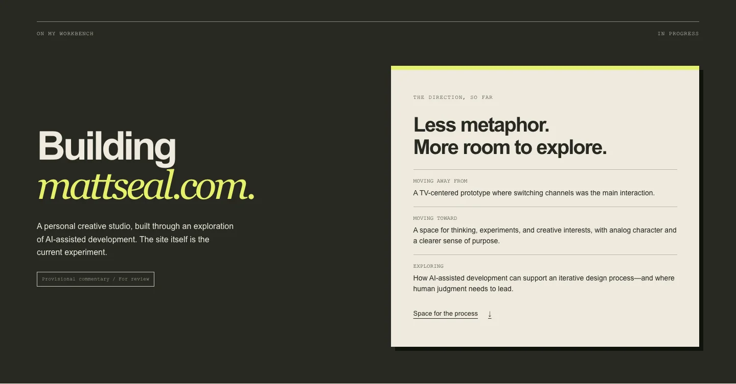The saved Open Studio homepage showing the site-building workbench.